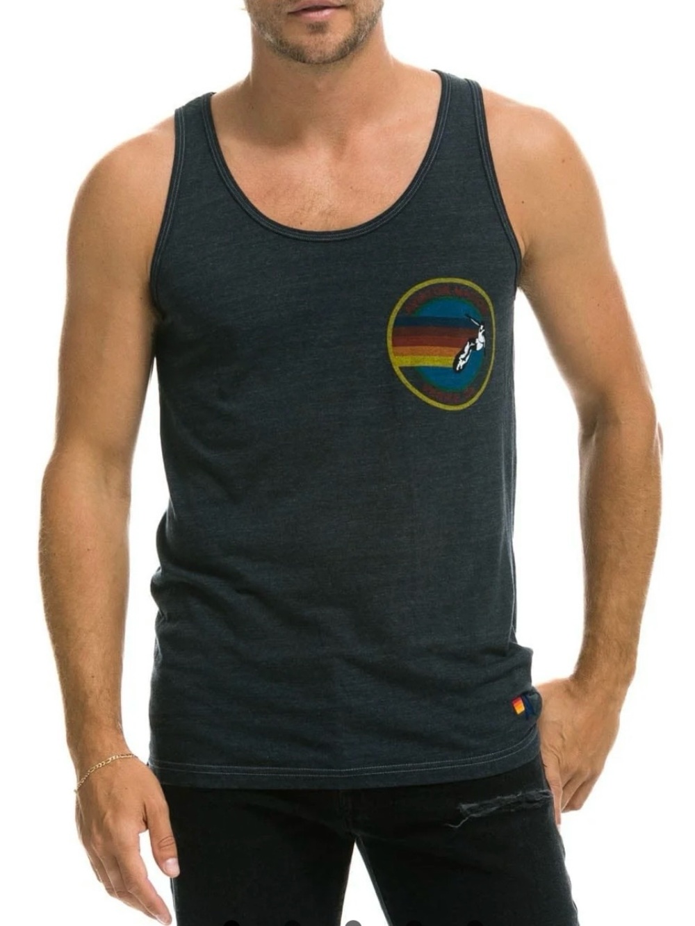Aviator Nation Malibu Tank Charcoal Grey Crew Neck Shirt Top Size Medium